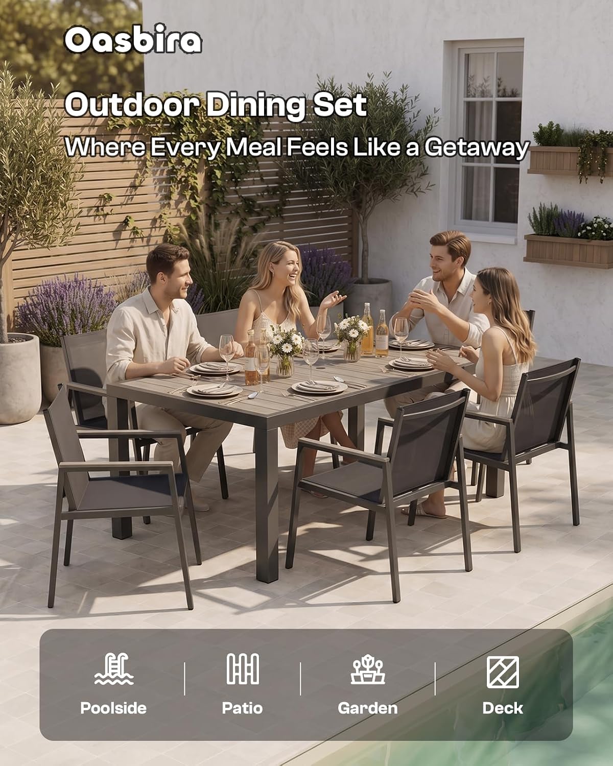 Outdoor Dining Chairs Set of 2, Aluminum Patio Armchairs, All Weather Patio Dining Furniture for Backyard, Deck, Poolside (Gray)