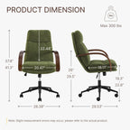 KISLOT Home Office Desk Chair, Ergonomic Office Chair with Lumbar Support, Adjustable Swivel Computer Chair with Wheels, Fabric Executive Task Chair with Wood Arms, Moss Green