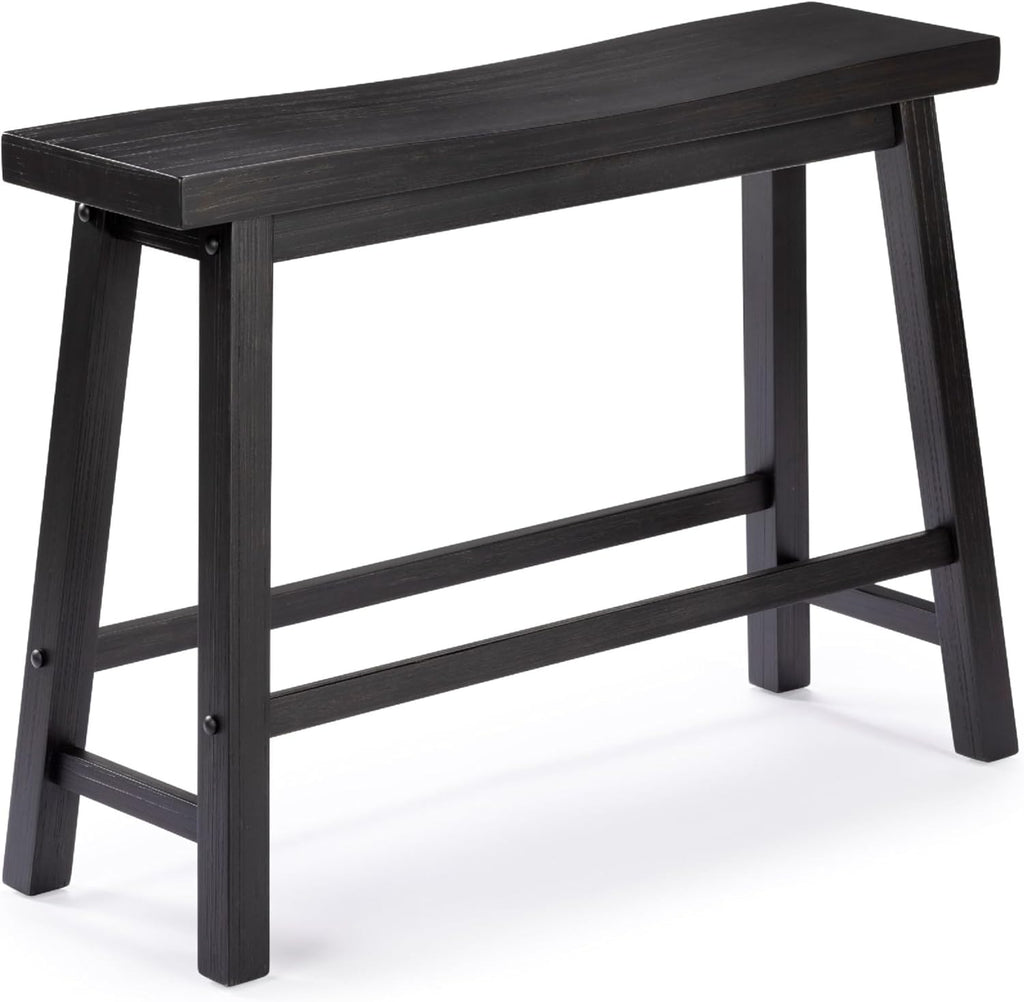 Benzara Amber Counter Height Bench, Backless Seat, Charcoal Black Acacia Wood