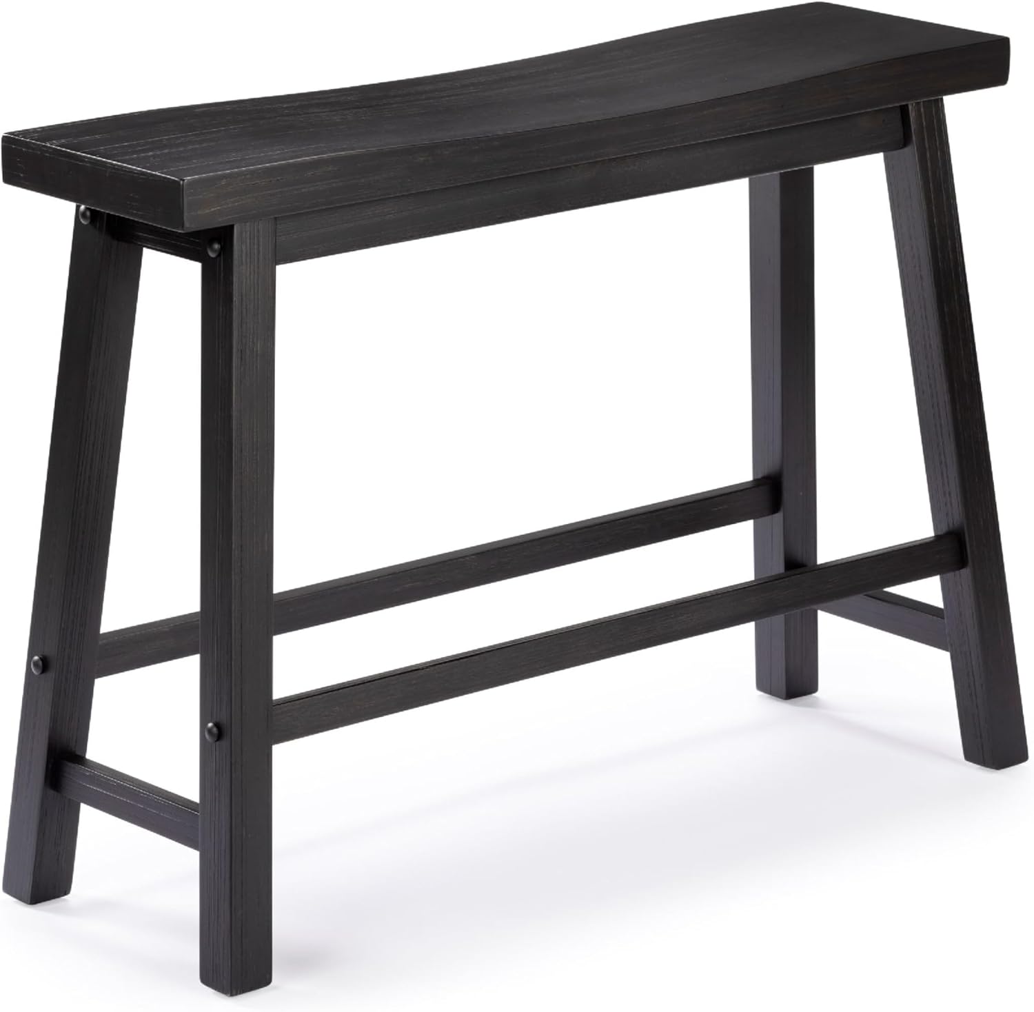 Benzara Amber Counter Height Bench, Backless Seat, Charcoal Black Acacia Wood