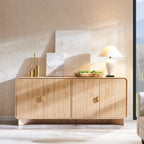 IFGET Modern Buffet Cabinet with Storage, 70" Large Sideboard Buffet Storage Cabinet with 4 Doors and Adjustable Shleves, Wooden Curved Coffee Bar for Dining Room, Kitchen, Living Room, Natural Oak