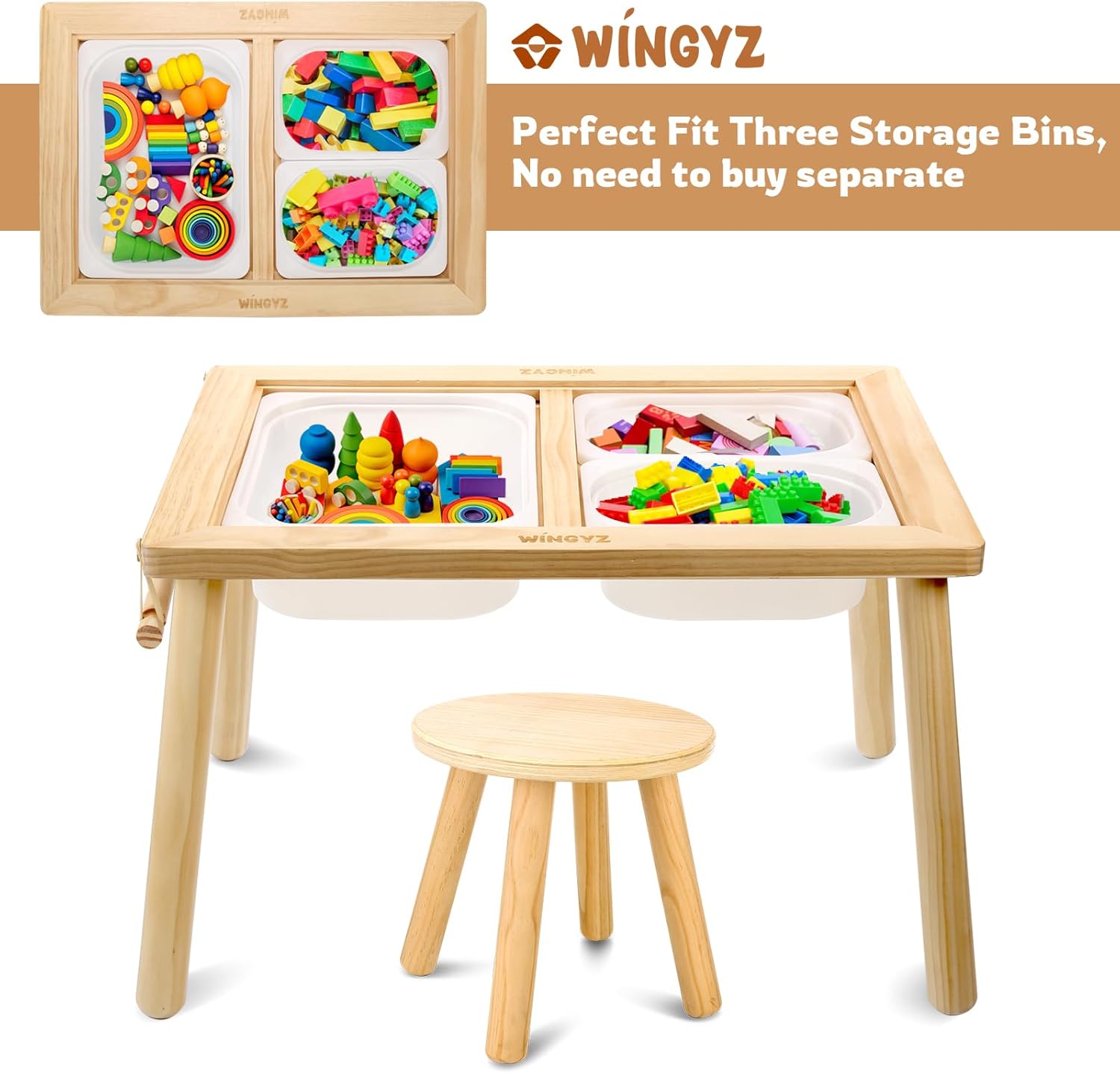 WINGYZ Sensory Table and Chair Set, 3 in 1 Kids Table for Play Study Art Dining Toys Storage, Sensory Activity Tables for Toddler with Storage Bins, Children's Gifts for Boys and Girls