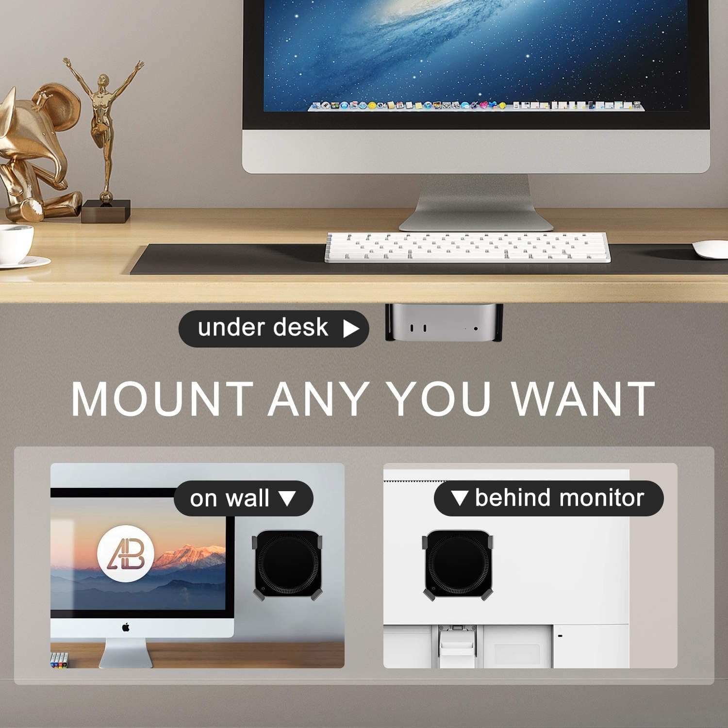 IFCASE Mount for Mac mini M4/M4 Pro 2024, Under Desk, Wall, Monitor Back VESA Mount Bracket with Heat Dissipation & Anti-Scratch Design (Silver)