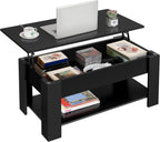 Yaheetech Wooden Coffee Table, Lift Top Coffee Table with Large Hidden Storage Shelf, Lift Tabletop Dining Tables for Living Room, Home Small Space, 38.6in, Black