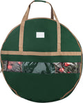 Wreath Storage Container - Canvas Bag with Clear Window and Handles Holds 48-Inch Artificial Wreath with Compartment for Ornaments by Elf Stor (Green)