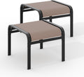 Outdoor Ottoman Set of 2, Outdoor Foot Stool with Textliene Fabric, Metal Frame, Stackable Oversized Foot Rest for Patio Garden Pool, Light Brown