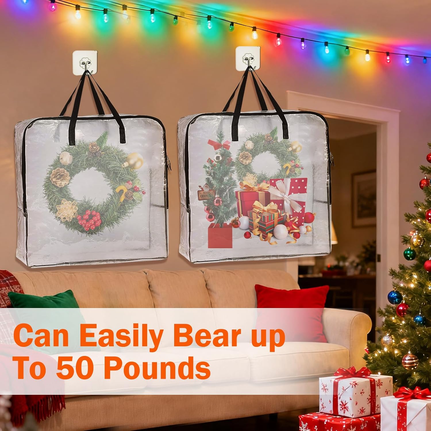 3 PCS Wreath Storage Container - 25 inch Christmas Wreath Storage Bag for Holiday Decorations, Container for Home Storage Durable Polyester with Handles