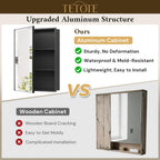 TETOTE 20" x 26" Medicine Cabinet Storage with Mirror Black Bathroom Medicine Cabinet with Beveled Aluminum Frame Surface Wall-Mounted or Recessed, Shelves Adjustable