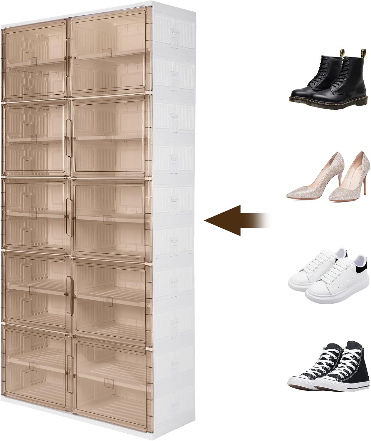 10 Tiers 40 Pairs Foldable Shoe Rack Organizer Cabinet with Doors Foldable Shoes Rack Organizer for Closet Entryway Living Room