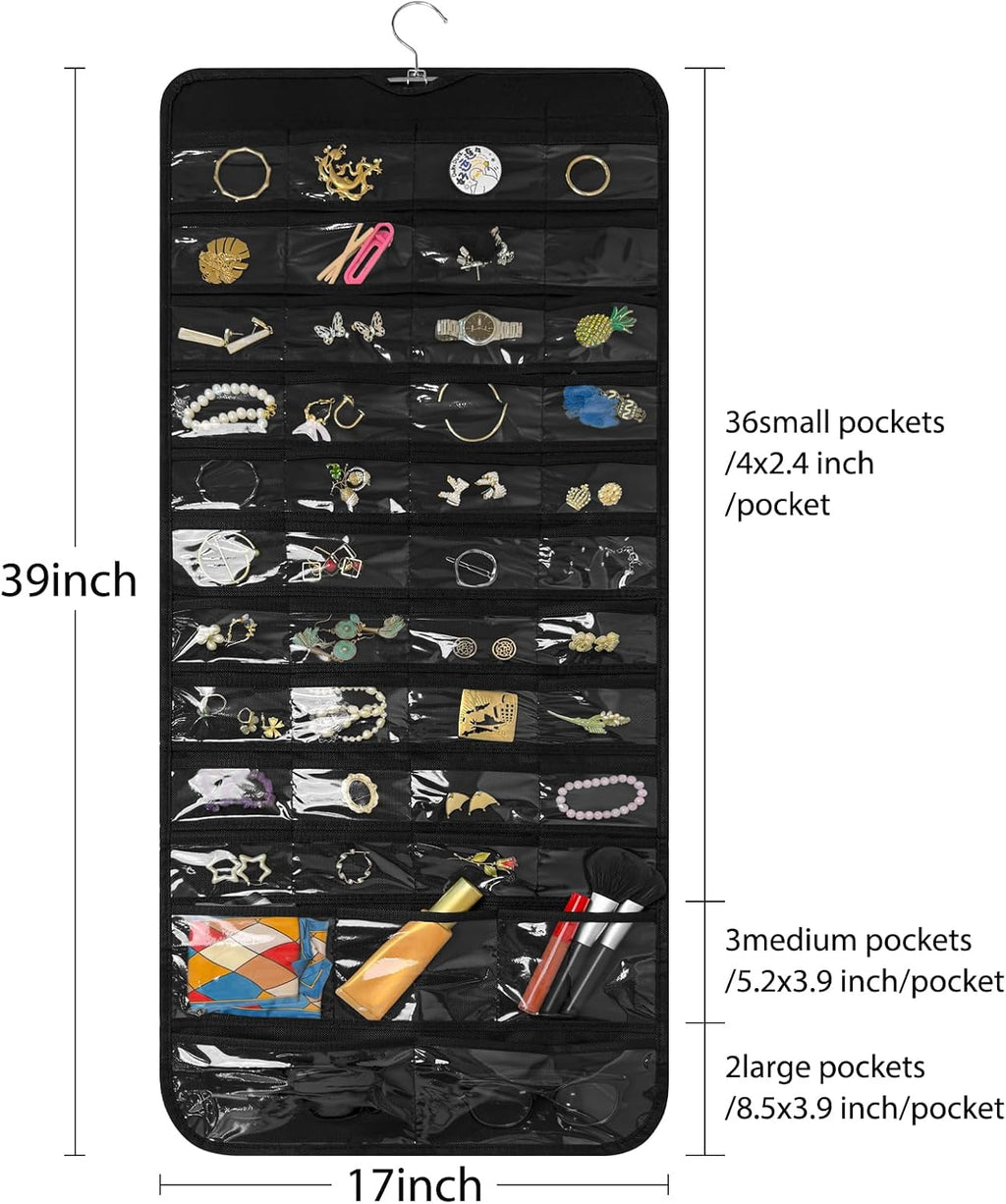 Bloss Black Hanging Jewelry Organizer With 90 Pockets for Closet, Earring Holder Organizer Storage, Over The Door Jewelry Organizer, Double-Sided Jewelry Holder for Earrings,Necklaces,Rings