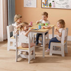 JOYMOR Kids Table and 4 Chairs, Toddler Table and Chair Set, Wooden Activity Table for Children with Chairs, Perfect for Arts, Crafts and Nursery Use, Natural & White