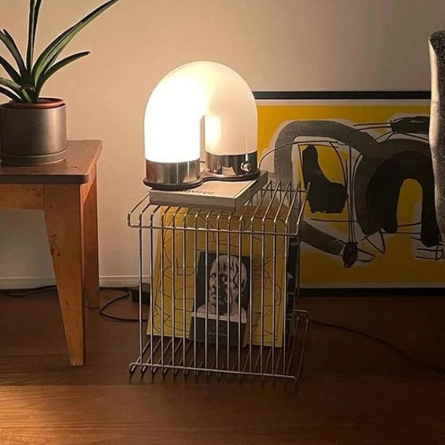 Accent Table Stainless Steel Retro Square Metal Side End Table with Wire Cube Storage, Multi-Purpose Book Stackable, Suitable as Coffee Table for Home & Office (Black,14x14x14 Inch)