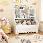 Marcytop Kids Toy Storage Organizer, Wooden 4 Cubby Children Book Toy Shelf, Toddler Baby Bookshelf with Storage, Montessori Kids Bookshelf and Toy Storage for Kids Rooms Playroom Organization
