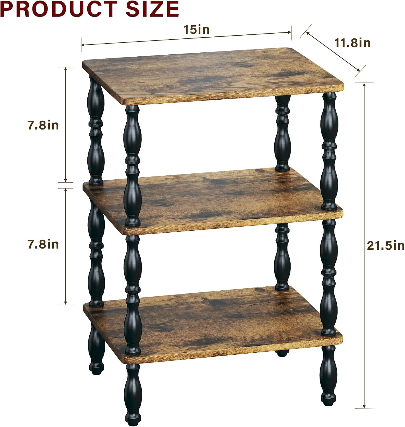 Side Table, 3-Tier Small End Table, Modern Oval Night Stand Accent Table for Living Room, Bedroom, Rustic Brown