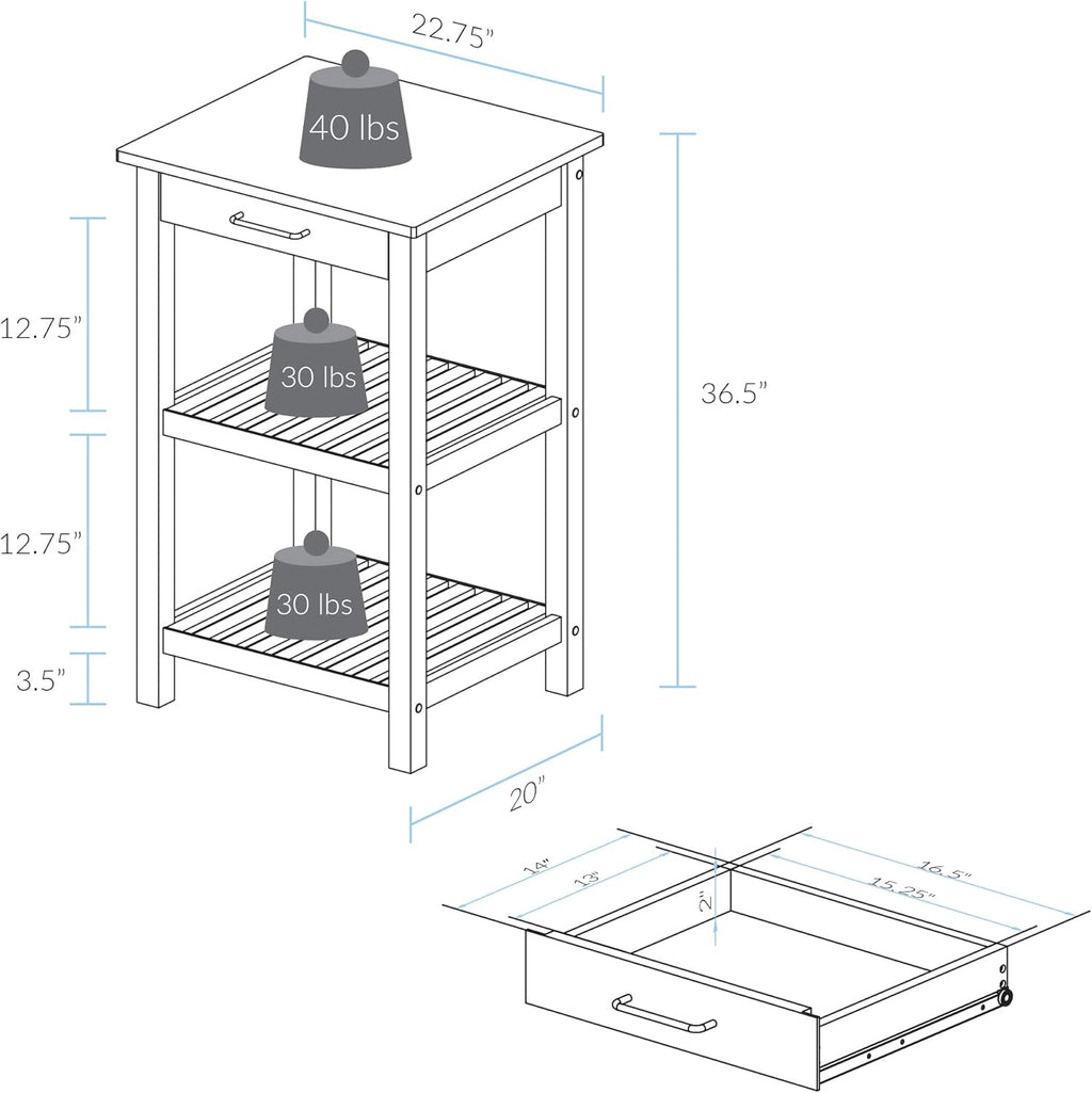 Casual Home Sunrise (Small) with Solid Harvest Hardwood Top Kitchen Island, 22.75"W, Natural&White