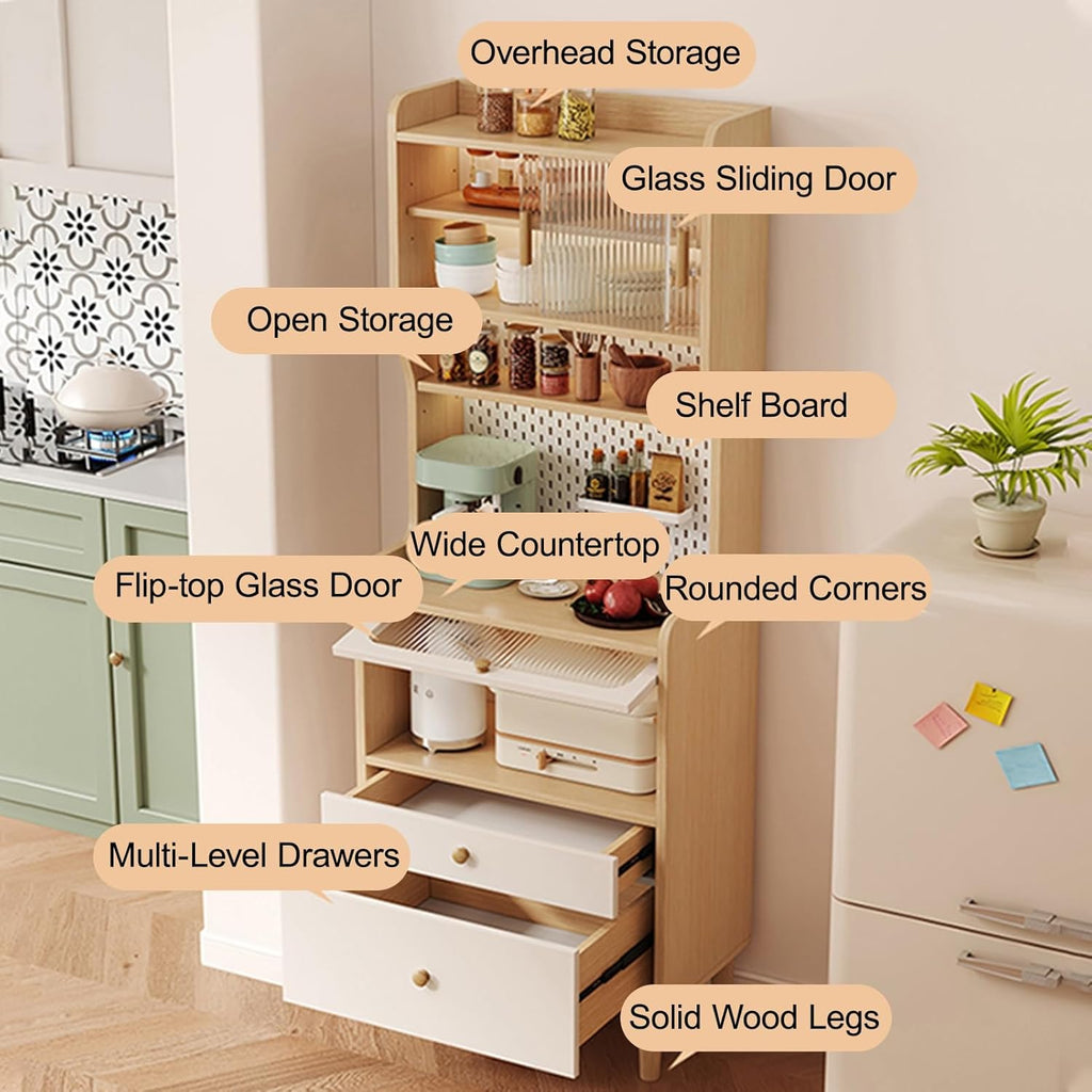 Tall Pantry Cabinet, Wide Kitchen Pantry Storage Cabinet, Freestanding Kitchen Cupboard, Coffee Bar Workstation, for Bedroom, Dining Room, Office(White,187x80cm/73.6x31.5in)