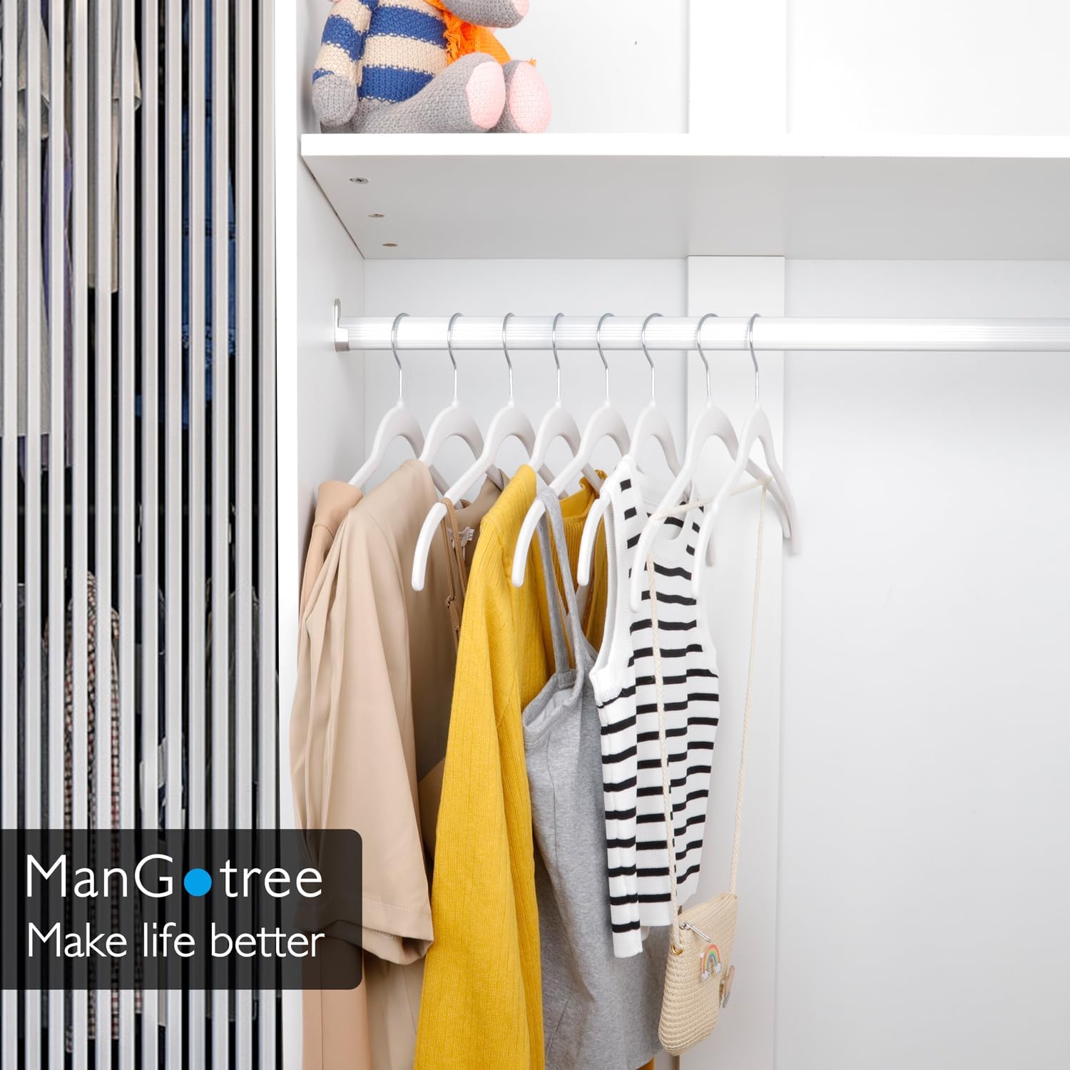 ManGotree Velvet Shirt Hangers for Women, 16.5'' Suit Hangers with Shoulder Groove, Non-Slip Dress Clothes Hanger for Coats, Tank Tops, Shirts, Blouses, Shorts (22 Pack, White)