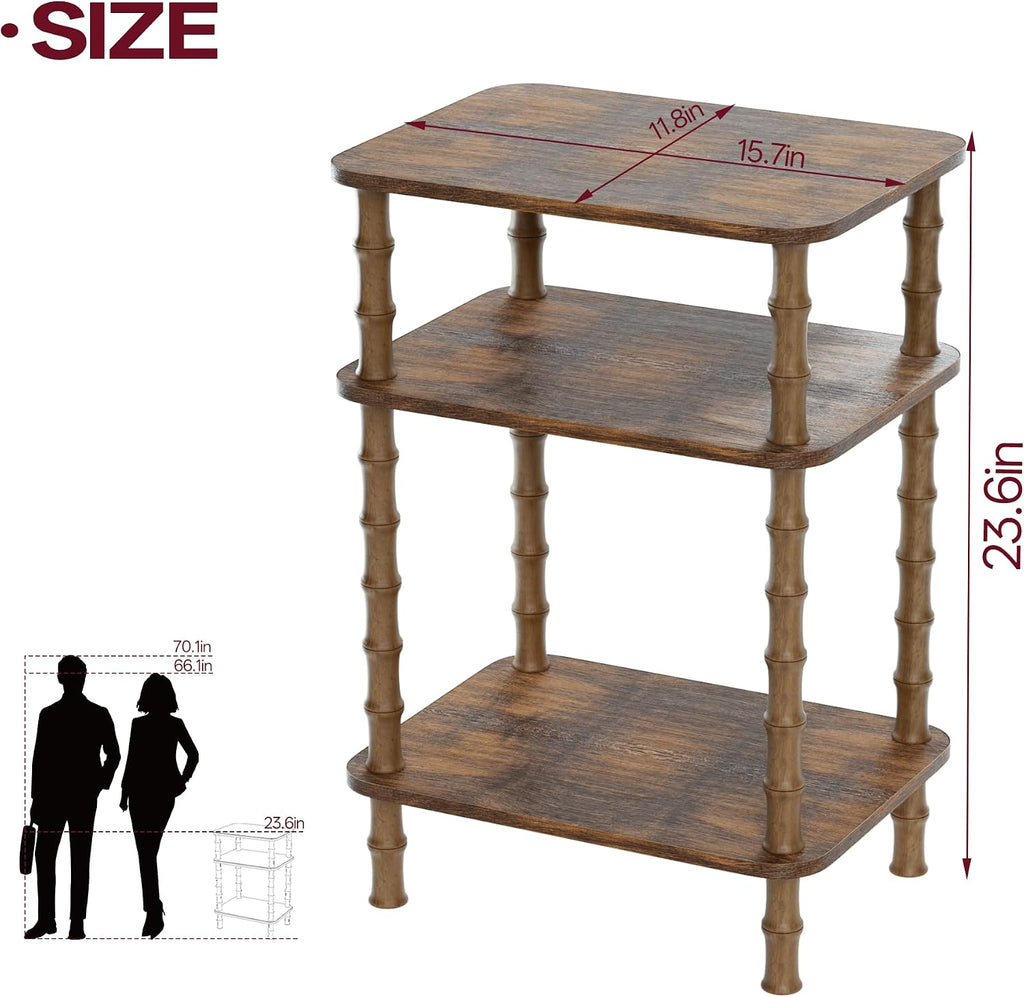 Side Table,Living Room End Tables with 3-Tier,Small Nightstand Table for Small Spaces,Sofa Side,Bedside, Bathroom,Coffee Table,Modern Bedside Table,Stable Frame,Easy Set Up (Rustic Brown)