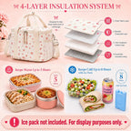 BTOOP Insulated Lunch Box for Women, Cute Leakproof Lunch Tote, Large Capacity Aesthetic Lunch Bag Girls with Shoulder Strap for Work, School, Picnic Pink Bow Floral