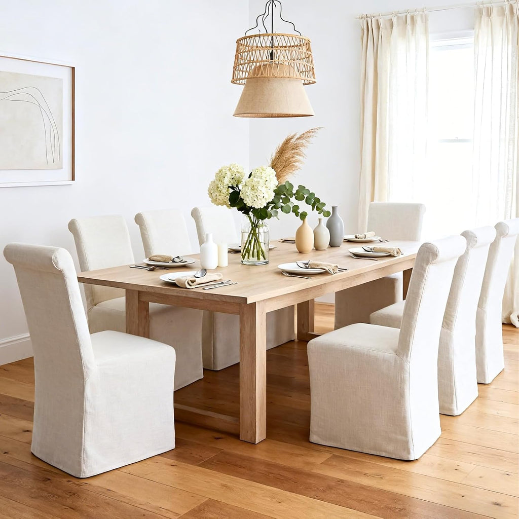 chairus Slipcovered Parsons Dining Chairs Set of 4, Upholstered Dining Room Chairs with Washable Linen Cover & High Back, Modern Farmhouse Wooden Side Kitchen Chairs, Cream White