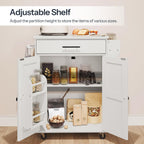 HOOBRO Kitchen Island with Power Outlet, Kitchen Storage Island with Large Worktop, Spice Rack and Drawer, Rolling Kitchen Island Cart on Wheels, for Kitchen and Dining Room, White WT88UZD01