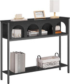 HOOBRO Narrow Console Table, Entryway Table with 3-Tier Storage, Sofa Table, Behind Couch Table with Arched Design for Living Room, Entrance, Hallway, Black BB106XG01
