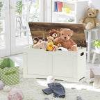 Timberer 31.5" Storage Chest, Wooden Storage Bench, Lift Top Toy Chest with 2 Safety Hinges, Large Toy Box, Entryway Shoes Bench for Living Room, Bedroom, Brown and Rustic White
