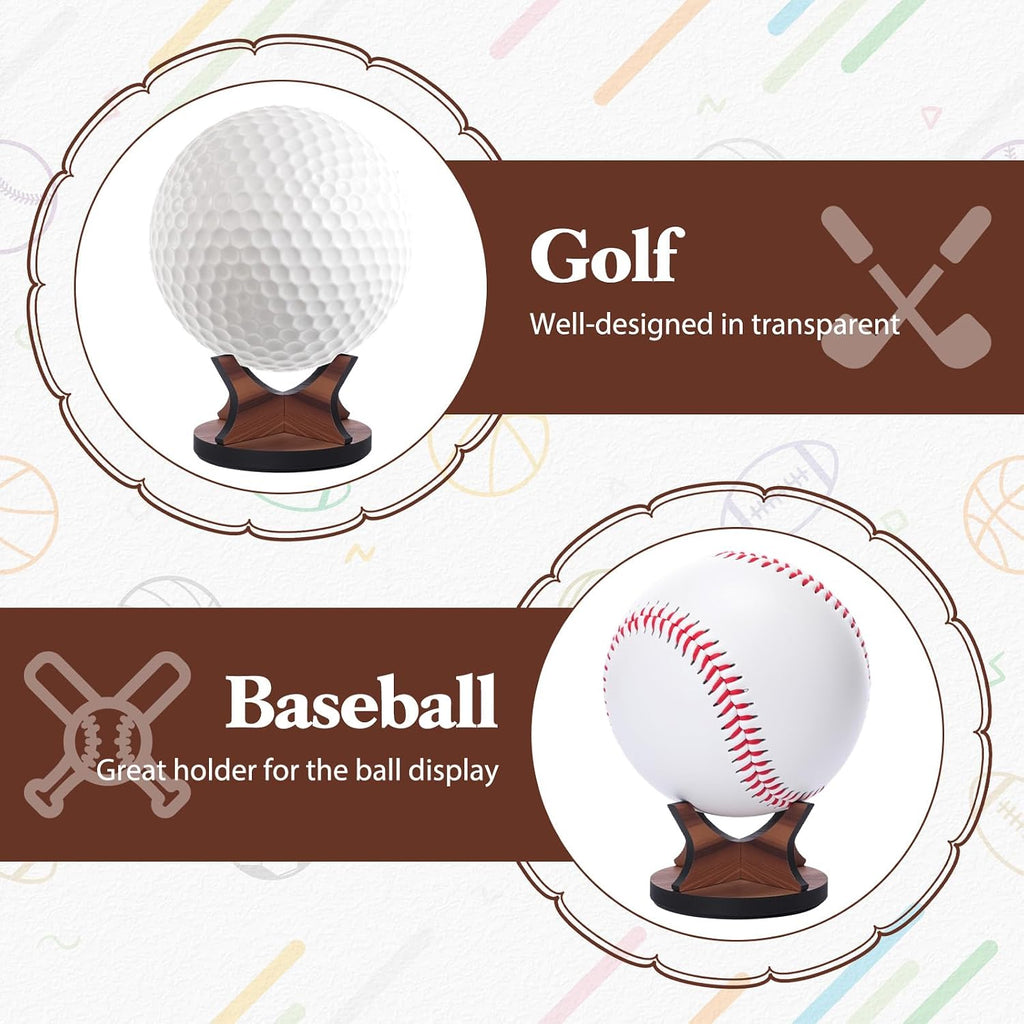Sumind 3 Pcs Walnut Small Ball Stand Holder Sport Ball Display Rack Baseball Display Stand with 3 Pieces Non-slip Rubber Pads for Baseball Golf Softball Tennis Spheres, Wood