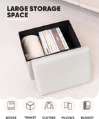 B FSOBEIIALEO Folding Storage Ottoman Cube Faux Leather Ottomans for Living Room, Bedroom, Home Office, Dorm Storage Footrest White 16.5"x12.6"x12.6"