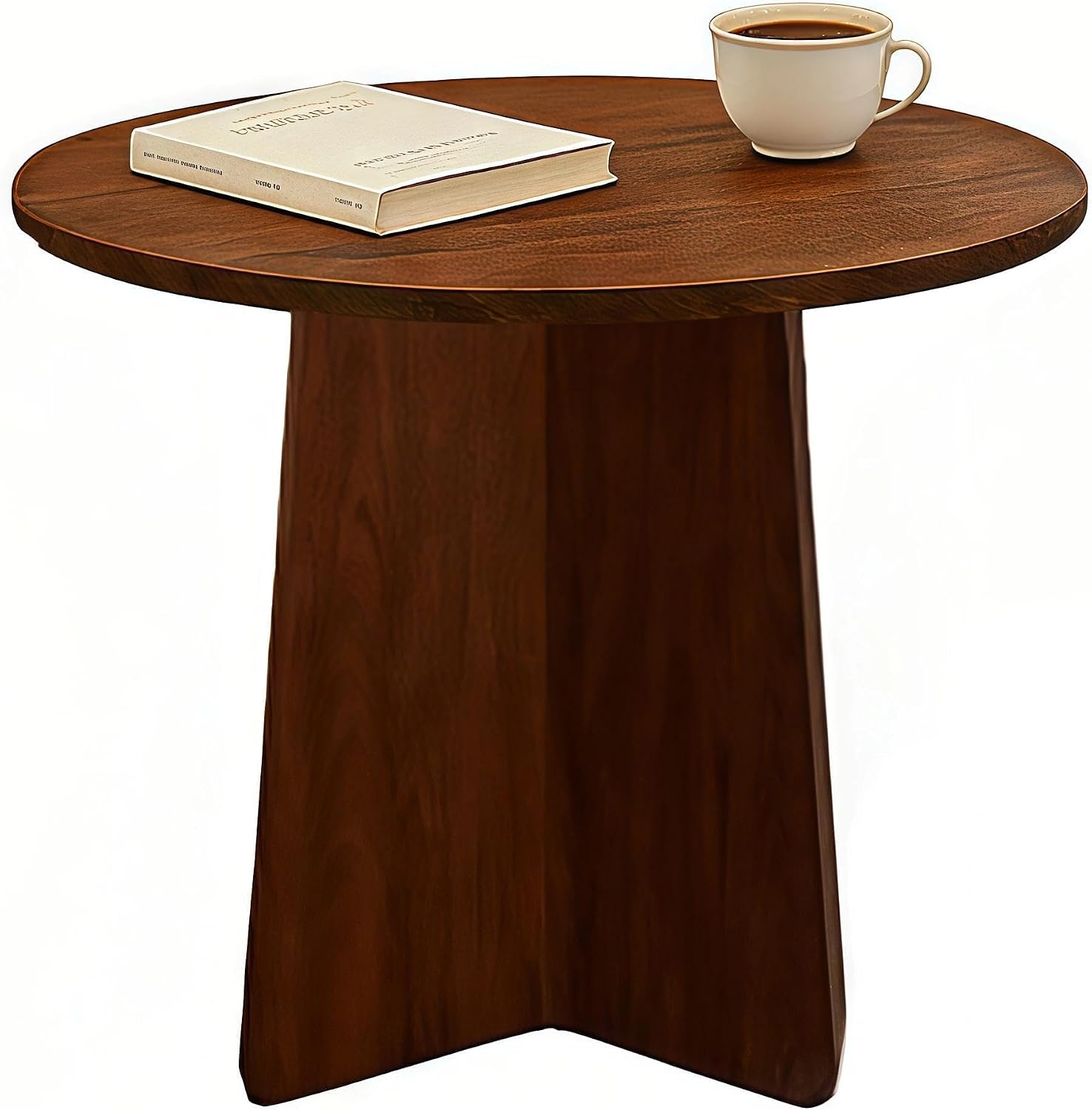 Short Small Round Coffee Table 15.7x15.7in, Side Table Walnut | Wooden Accent Tables For Small Spaces, Sofa, Bedroom, Bedside, Corner, Office, Nursery, Rustic Living Room Side Table