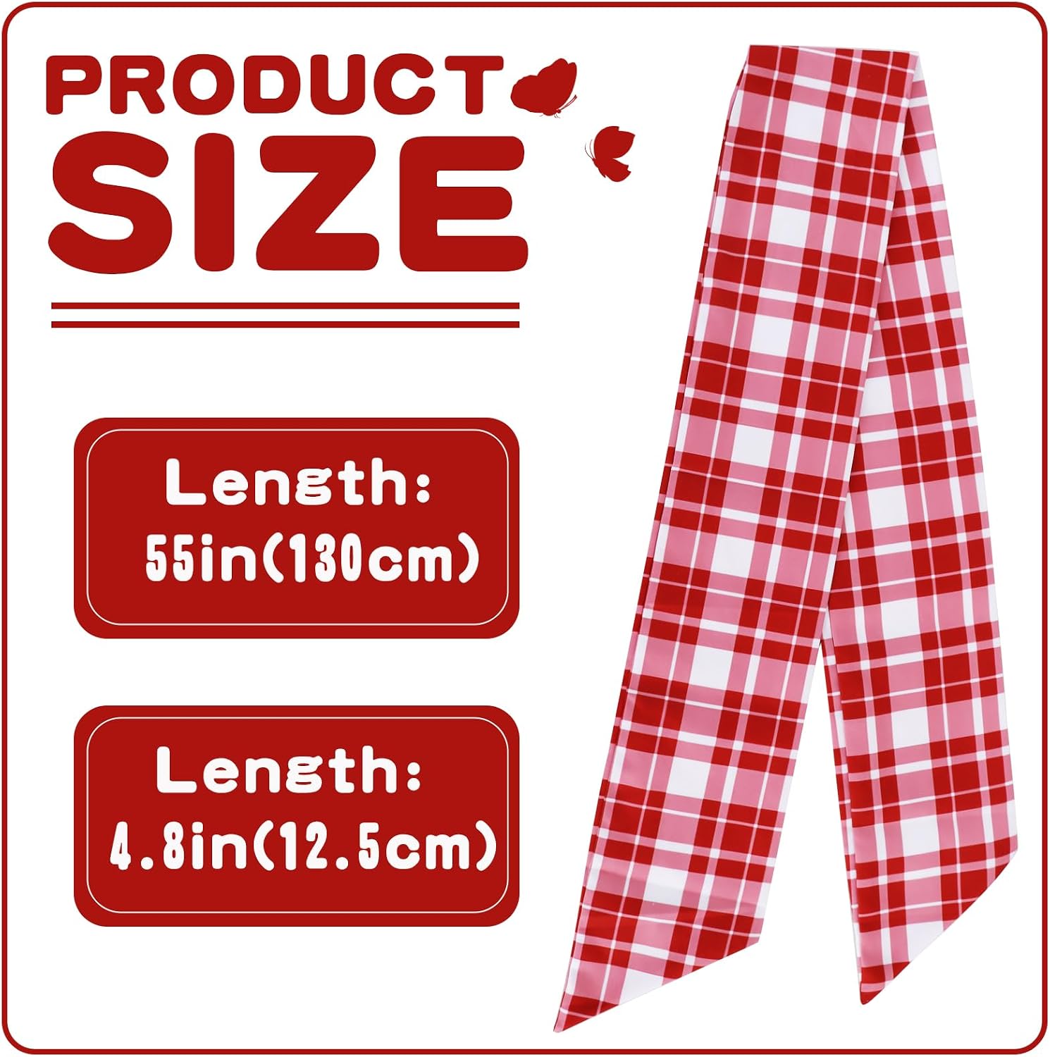 TONIFUL Wreath Sash for Front Door 4.5" x 56" Red Check Plaid Wreath Sash for Embroidery Garland Doorway Indoor Outdoor Wall Yard Ribbon Bow Christmas Party Home Decor