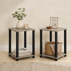 Furinno Turn-N-Tube Toolless Assembly Side Table Set of 2, Stackable 2-Tier Grey End Table with Open Shelf, Night Stand, Bedside Table, for Living Room, Bedroom, Grey Oak