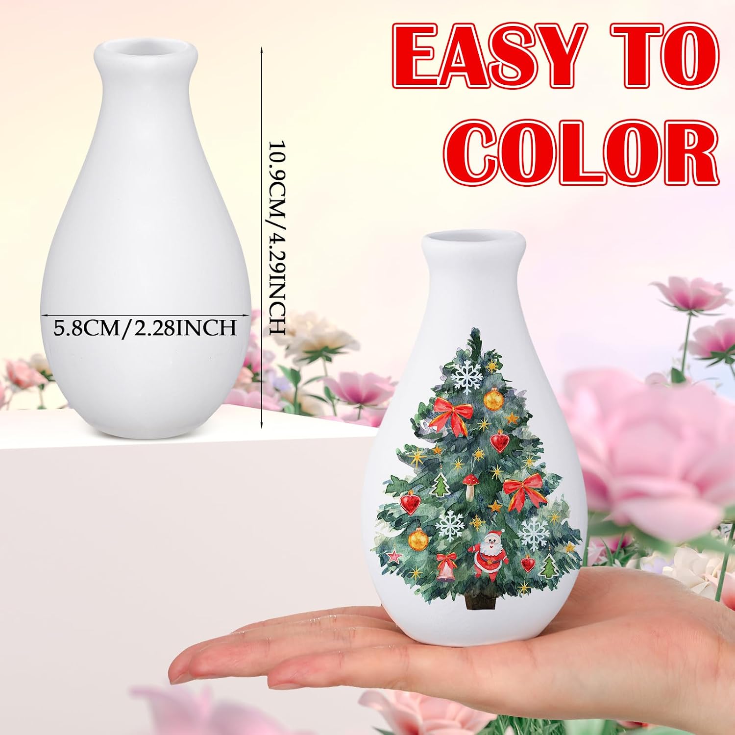 6 Set Ceramics to Paint Vase DIY Your Own Ceramic Vase Painting Decorating Kit for Christmas Holiday DIY Craft to Paint Unpainted Plaster Paintable Kit Art Craft Supply(Delicate)