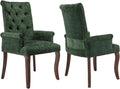 Upholstered Tufted Chenille Dining Chairs with Arms & Nailhead Trim – Solid Wood Frame & Legs, Modern Farmhouse for Dining, Kitchen & Living Room (Set of 2, Olive Green)