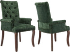 Upholstered Tufted Chenille Dining Chairs with Arms & Nailhead Trim – Solid Wood Frame & Legs, Modern Farmhouse for Dining, Kitchen & Living Room (Set of 2, Olive Green)