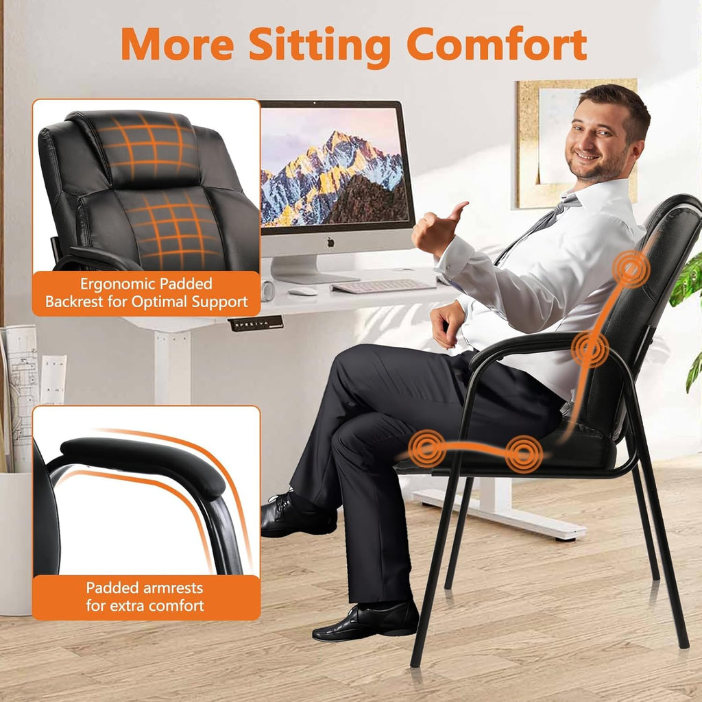 CLATINA Big & Tall 500 lb. Guest Chair, Leather Reception Chairs with Padded Arm Rest for Waiting Room Office Home and Meeting Conference-Black, 6 Pack