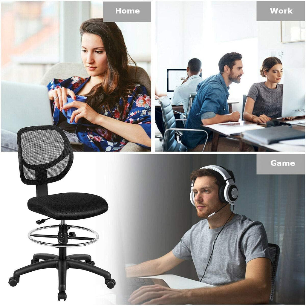 Giantex Tall Office Chairs Set of 2, Drafting Chair with Back, Height Adjustable Home Office Chair on Wheels, Ergonomic Computer Standing Desk Chair with Footrest Ring for Bedroom, Black