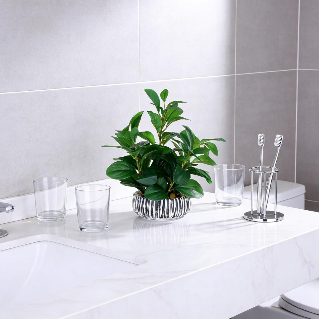 Realistic Artificial Potted Plant, Faux Indoor Greenery for Home Office Living Room Bookshelf Bathroom Decor, Low-Maintenance Space-Saving Fake Plants with Modern Decorative Vase