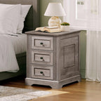RALGEND Farmhouse End Table with 3 Drawers, Wooden Slim Nightstand, Narrow Sofa Side Table with Storage for Living Room, Bedroom, Study, Greige