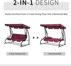 3-Person Outdoor Porch Swing Bed with Canopy and Cup Holders