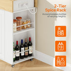 HOOBRO Kitchen Island with Trash Can Storage, Rolling Kitchen Island with Drop Leaf Countertop, Island Table with Power Outlet & Spice Rack, for 10 Gallon Garbage Bin, White and Natural WN33UZD01