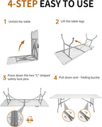 8 Foot Folding Table Portable, 8FT Folding Dining Table for Indoor Outdoor, Heavy Duty Fold-in-Half Plastic Long Large Rectangular Utility Card Tables for Picnic Camping Party, 95x29 inch