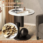 Small Round Marble Sofa Side Table, Creative Mini Leisure Accent End Table, Stone Countertop and Metal Base, Rounded Corners, for Living Room, Bedroom, Indoor(Black B,40 * 55CM/15.7 * 21.7IN)