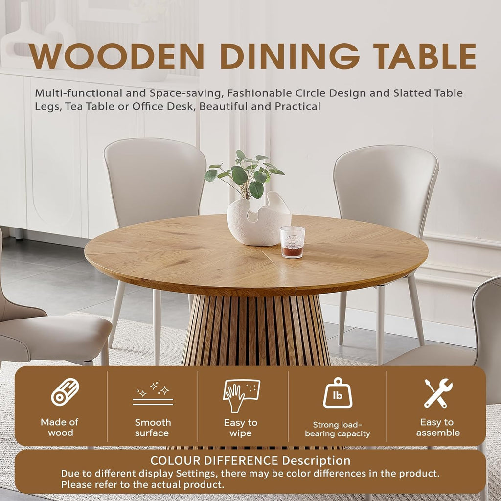 ODC 47" Modern Round Dining Table for 4, Natural Wood Grain Kitchen Table with Slatted Pedestal Base, Mid-Century Round Table for Dining Room, Small Dining Table for Kitchen & Home Office, Table Only