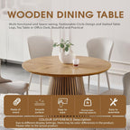 Modern Round Dining Table with Fluted Pedestal Base, Natural Wood Finish, 47.24 Inch Diameter, Contemporary Kitchen Table for Living Room and Dining Room