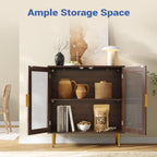 Housoul Buffet Cabinet with LED Lights, Sideboard Cabinet with 2 Doors Acrylic, 32" Modern Buffet Cabinet with Shelf, Coffee Bar Cabinet for Living Room, Kitchen, Walnut