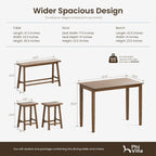 PHI VILLA Farmhouse Dining Table Set for 4 Small Space, Counter Height Table and Chairs with Bench, Rustic Solid Wood High Top Kitchen Table Set for Dining Room and Kitchen, Rustic Caramel Brown