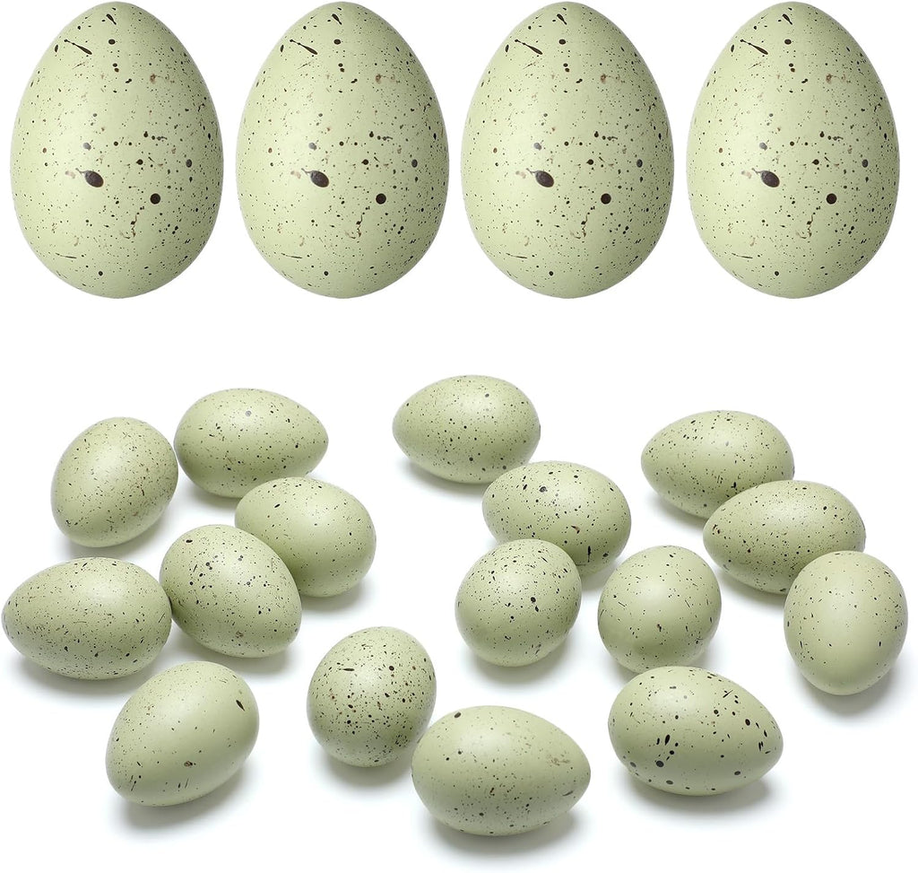 SiliFine 16 Pcs Easter Speckled Eggs 2.4 in Plastic Speckled Eggs Bowl and Vase Filler for DIY Spring Displays and Easter Decorations Vase Decorating (Cyan)