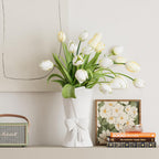 Relexome White Ceramic Bow Vase Unique Cute Decorative Bouquet Flower Vases 9.64 in Summer Home Decor Vase