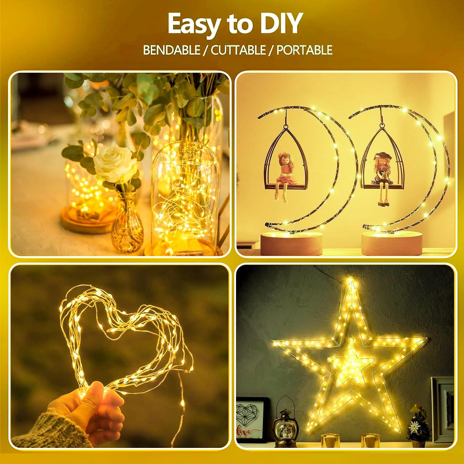 4-Pack Fairy Lights Battery Operated with Timer, 16FT 50 LED String Lights Indoor Outdoor, Cuttable Starry Fairy Lights Waterproof for Home Bedroom Classroom Dorm Wedding Christmas Decor (Warm White)